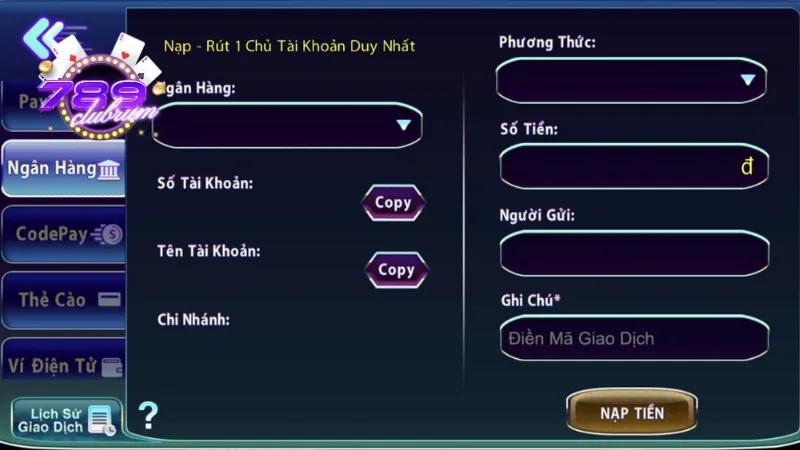 Các phương thức nạp tiền tại cổng game 789Club